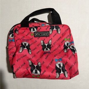 Betsey Johnson, boston terrier aop, coral pink insulated lunch bag #A114